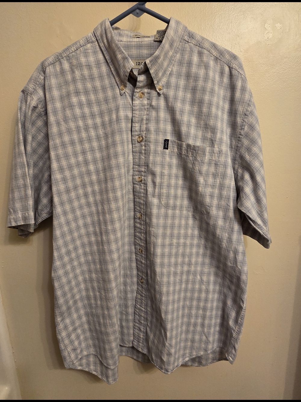 Vintage IZOD Preppy Plaid Button Up Shirt Mens L Blue White Cotton Dadcore
